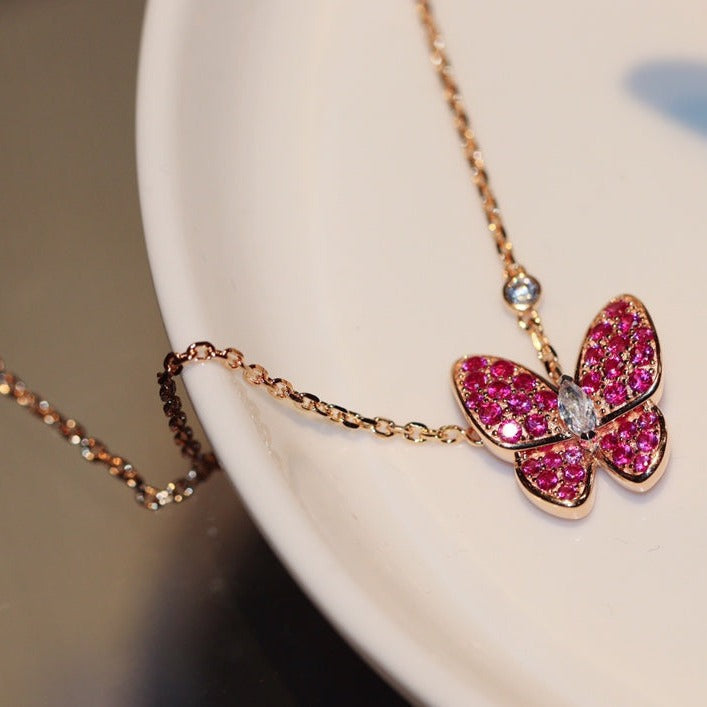 [⭐⭐JeweliWhal]BUTTERFLY RED DIAMOND ROSE GOLD NECKLACE