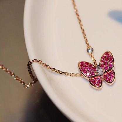 [⭐⭐JeweliWhal]BUTTERFLY RED DIAMOND ROSE GOLD NECKLACE