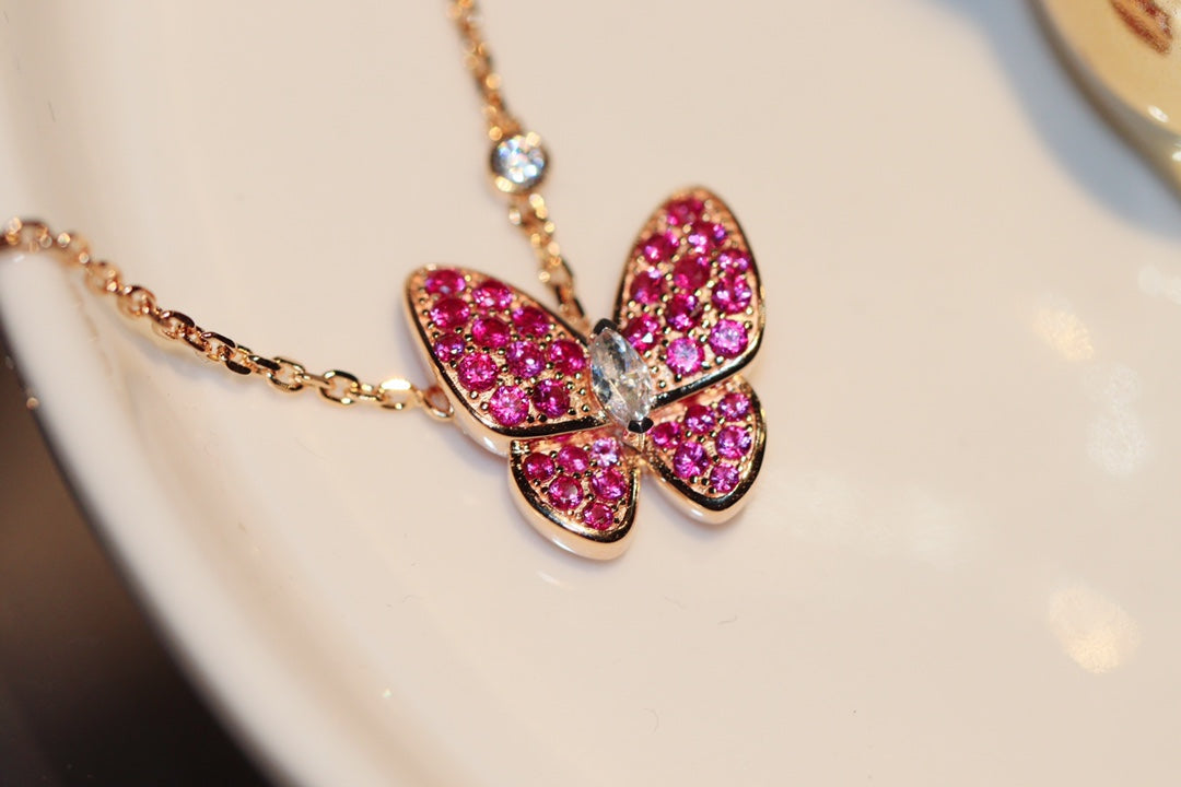 [⭐⭐JeweliWhal]BUTTERFLY RED DIAMOND ROSE GOLD NECKLACE