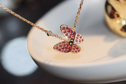 [⭐⭐JeweliWhal]BUTTERFLY RED DIAMOND ROSE GOLD NECKLACE