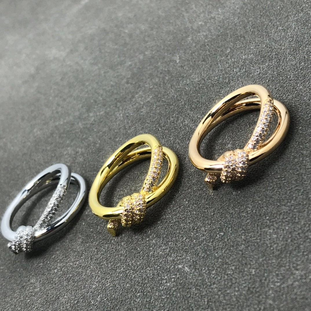 [⭐JeweliWhal]KNOT RING DOUBLE ROW DIAMOND