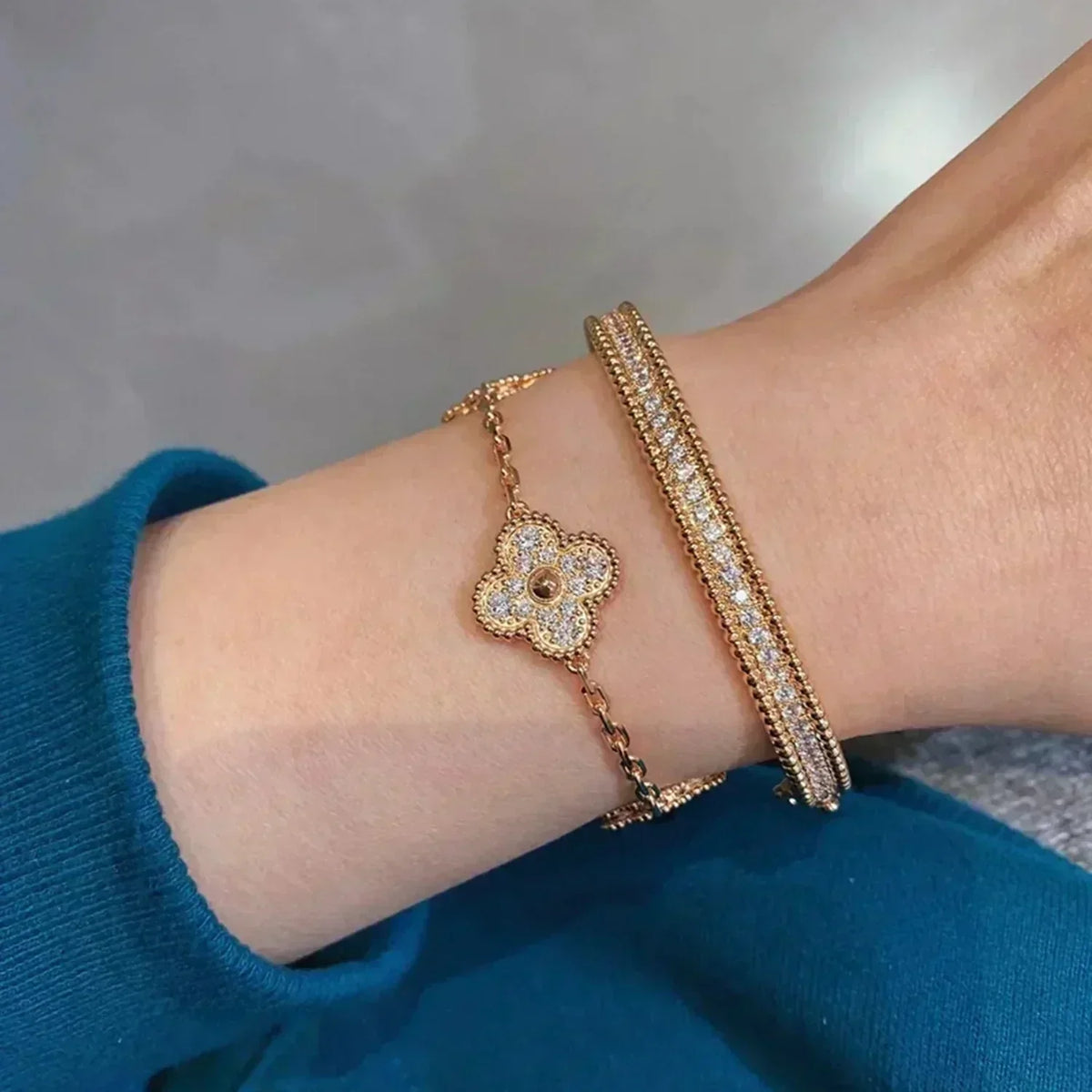 [⭐⭐JeweliWhal] CLOVER 5 MOTIF FULL DIAMOND BRACELET COLLECTION