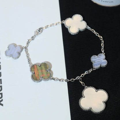[⭐⭐JeweliWhal]CLOVER BRACELET 5 MOTIFS MOP CHALCEDONY SILVER