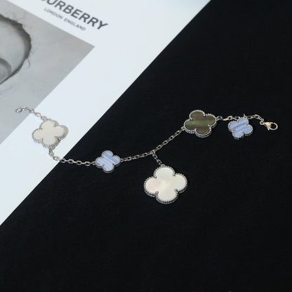 [⭐⭐JeweliWhal]CLOVER BRACELET 5 MOTIFS MOP CHALCEDONY SILVER