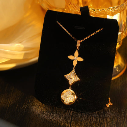 [⭐⭐JeweliWhal]STAR AND SUN DIAMOND PINK GOLD NECKLACE