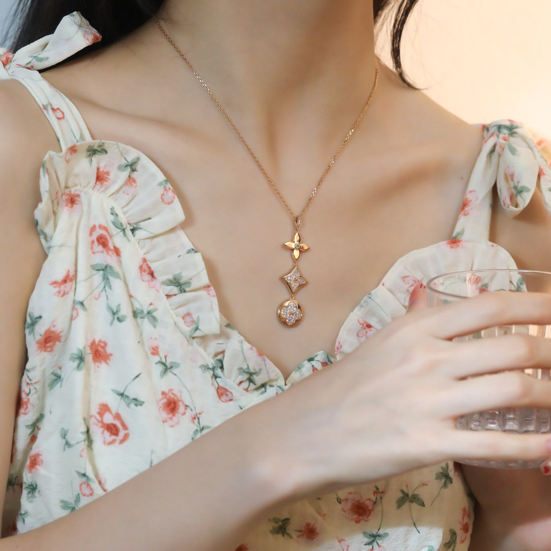 [⭐⭐JeweliWhal]STAR AND SUN DIAMOND PINK GOLD NECKLACE