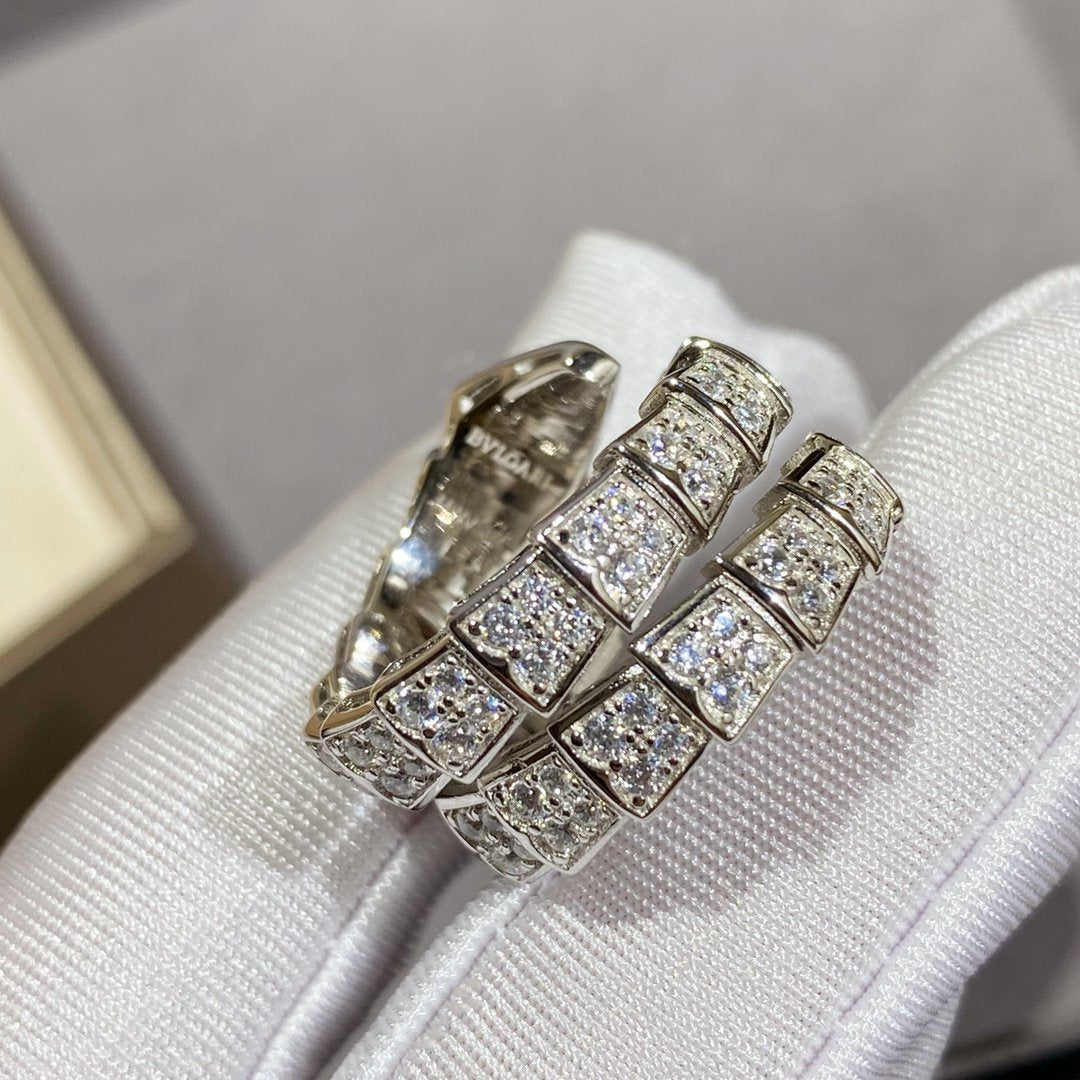 [⭐⭐JeweliWhal]SERPENTI DOUBLE RING SILVER DIAMOND PAVED