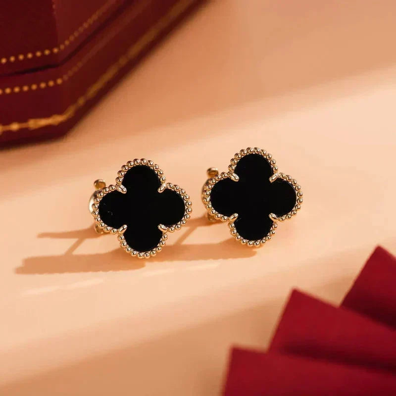[⭐⭐JeweliWhal]CLOVER MEDIUM 1 MOTIFS  ONYX STUD EARRINGS