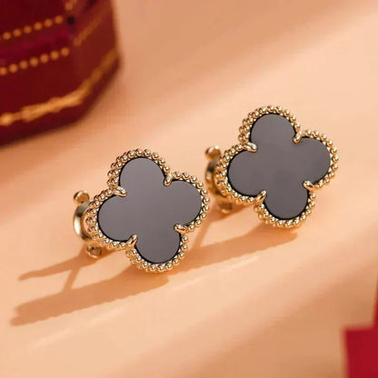 [⭐⭐JeweliWhal]CLOVER MEDIUM 1 MOTIFS  ONYX STUD EARRINGS