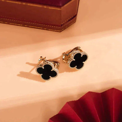 [⭐⭐JeweliWhal]CLOVER MEDIUM 1 MOTIFS  ONYX STUD EARRINGS