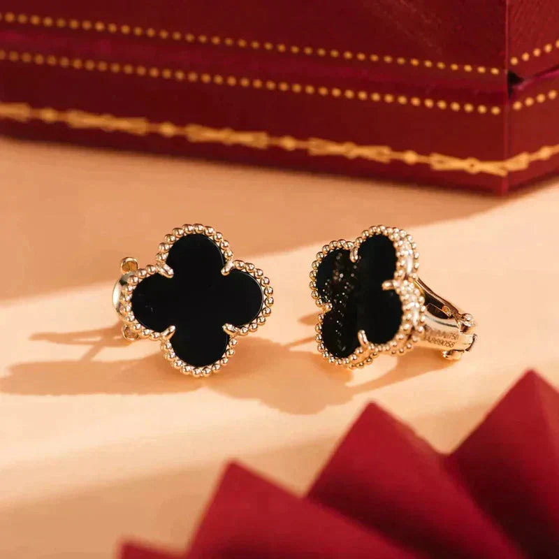 [⭐⭐JeweliWhal]CLOVER MEDIUM 1 MOTIFS  ONYX STUD EARRINGS