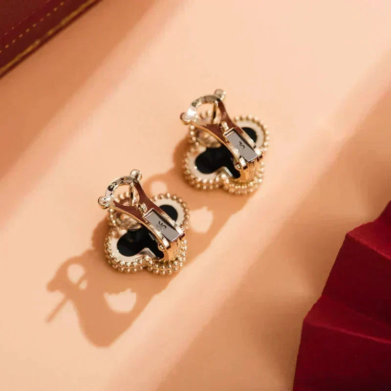 [⭐⭐JeweliWhal]CLOVER MEDIUM 1 MOTIFS  ONYX STUD EARRINGS