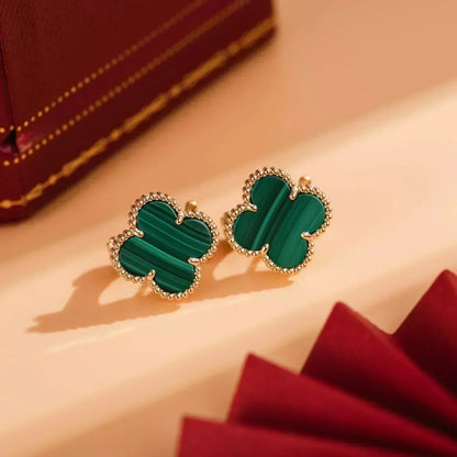 [⭐⭐JeweliWhal]CLOVER MEDIUM 1 MOTIFS MALACHITE  EARRINGS
