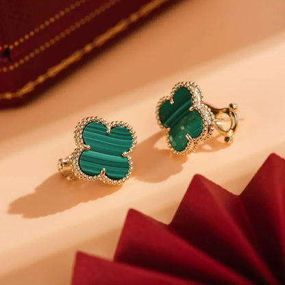 [⭐⭐JeweliWhal]CLOVER MEDIUM 1 MOTIFS MALACHITE  EARRINGS