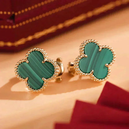 [⭐⭐JeweliWhal]CLOVER MEDIUM 1 MOTIFS MALACHITE  EARRINGS