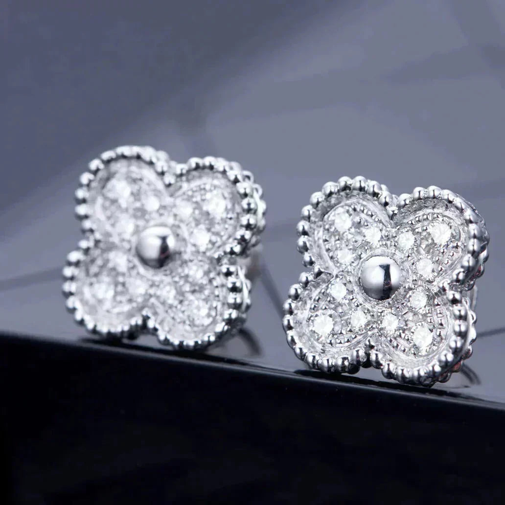 [⭐⭐JeweliWhal]CLOVER 1 MOTIFS DIAMOND STUD EARRINGS SILVER