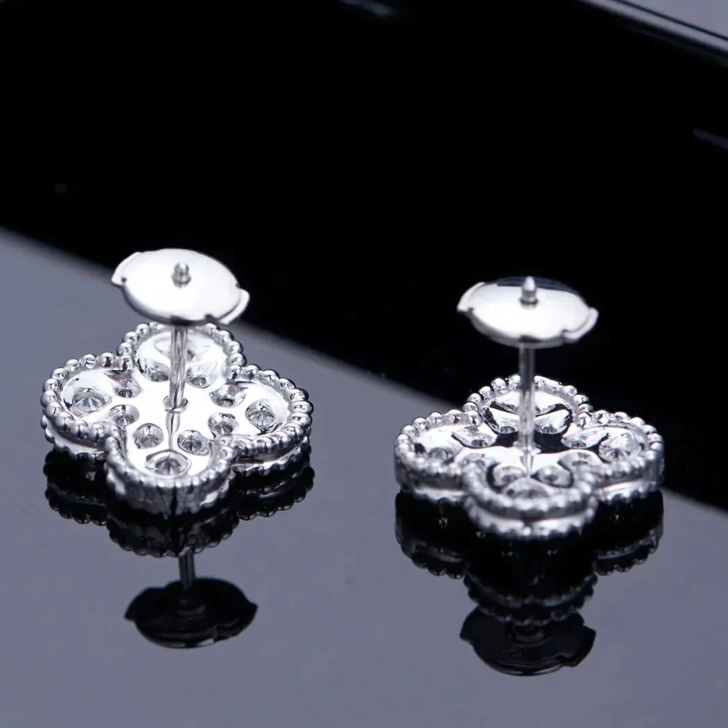 [⭐⭐JeweliWhal]CLOVER 1 MOTIFS DIAMOND STUD EARRINGS SILVER