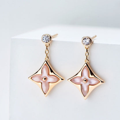 [⭐⭐JeweliWhal]DOUBLE STAR PINK GOLD MOP DROP EARRINGS