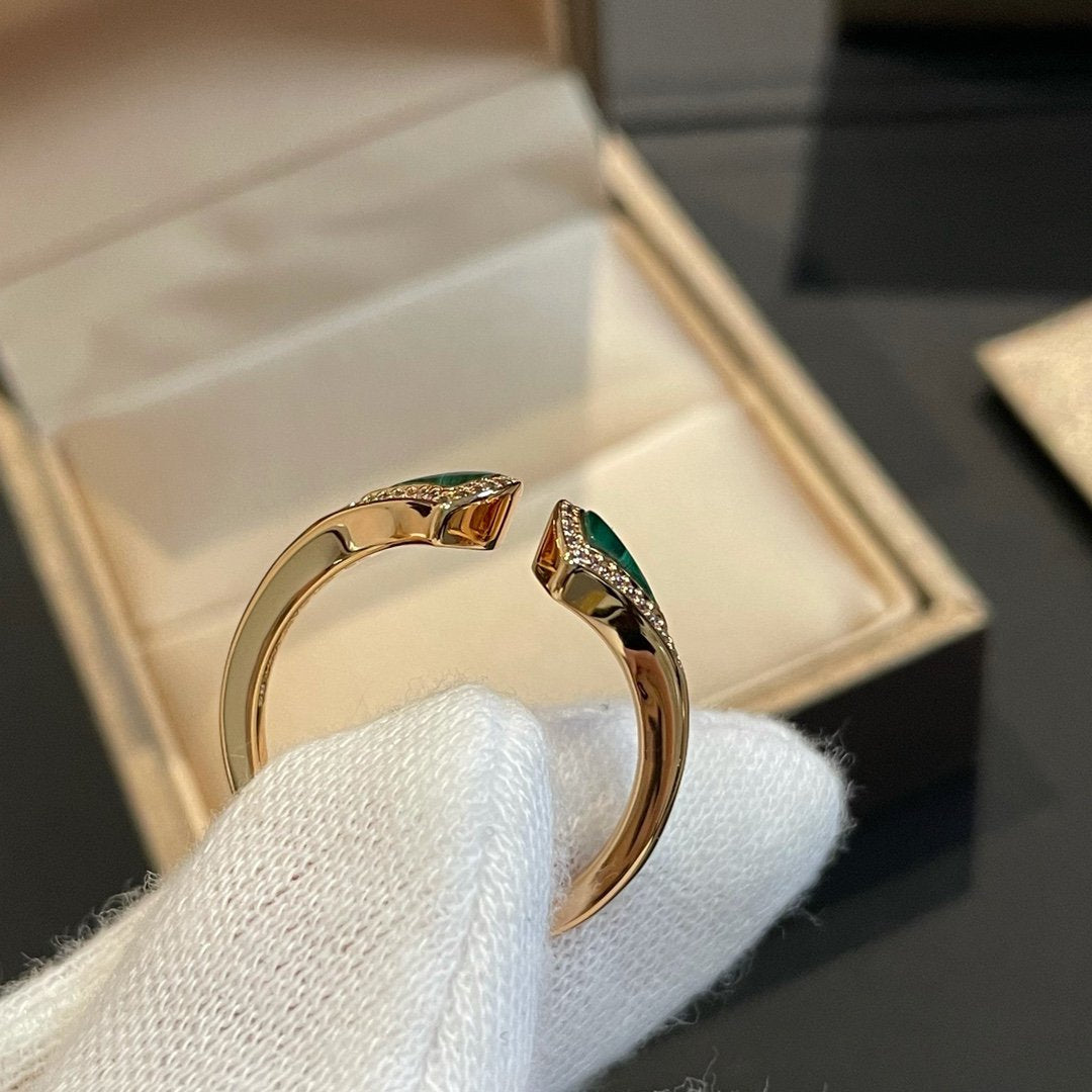 [⭐⭐JeweliWhal]DREAM MALACHITE DIAMOND OPEN RING