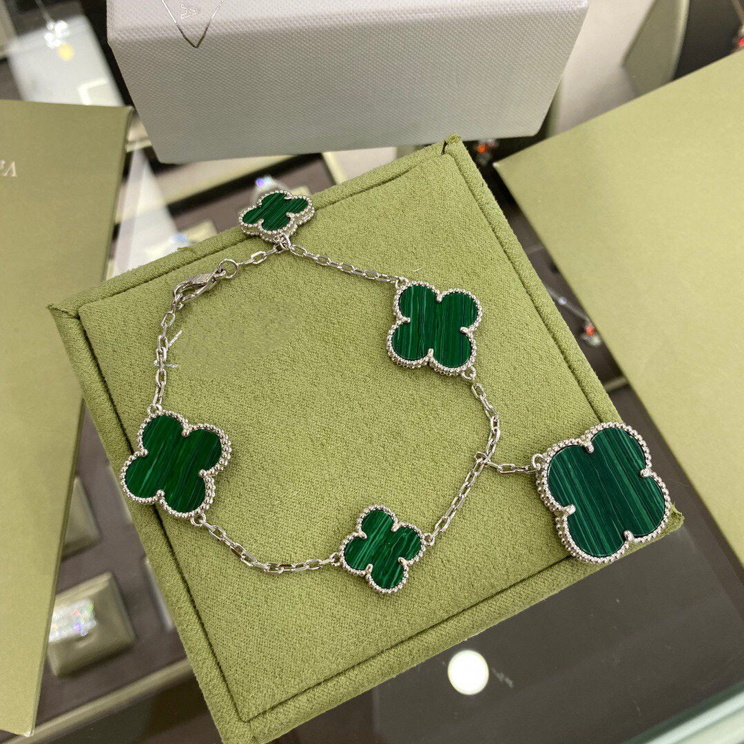 [⭐⭐JeweliWhal]クローバー 5モチーフ シルバー マラカイトブレスレット