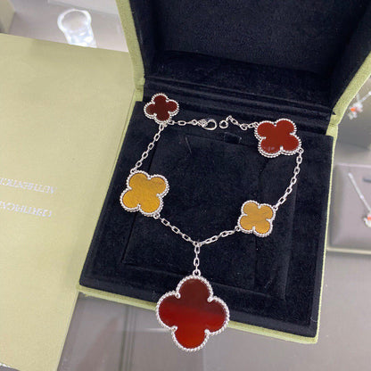 [⭐⭐JeweliWhal]CLOVER 5 MOTIFS SIVLER CARNELIAN TIGER EYE BRACELET