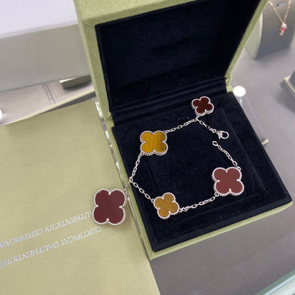 [⭐⭐JeweliWhal]CLOVER 5 MOTIFS SIVLER CARNELIAN TIGER EYE BRACELET