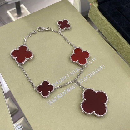 [⭐⭐JeweliWhal]CLOVER 5 MOTIFS SIVLER CARNELIAN BRACELET