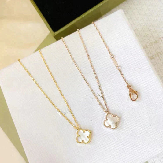[⭐⭐JeweliWhal]クローバー ミニ 9.5MM ホワイトマザーオブパール ネックレス