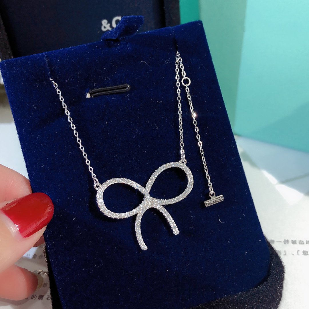 [⭐JeweliWhal]CLAW SET RHODIUM PLATED BOW NECKLACE