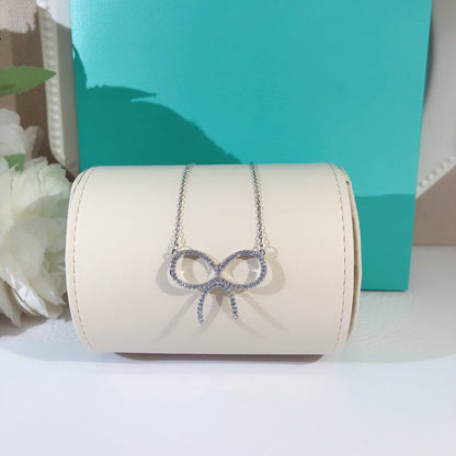 [⭐JeweliWhal]CLAW SET RHODIUM PLATED BOW NECKLACE