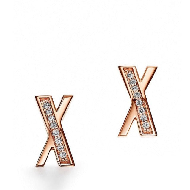 [⭐JeweliWhal]X EARRINGS ROSE GOLD DIAMONDS