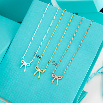 [⭐JeweliWhal]RIBBON NECKLACE BOW PENDANT DIAMOND CHARM CHAIN