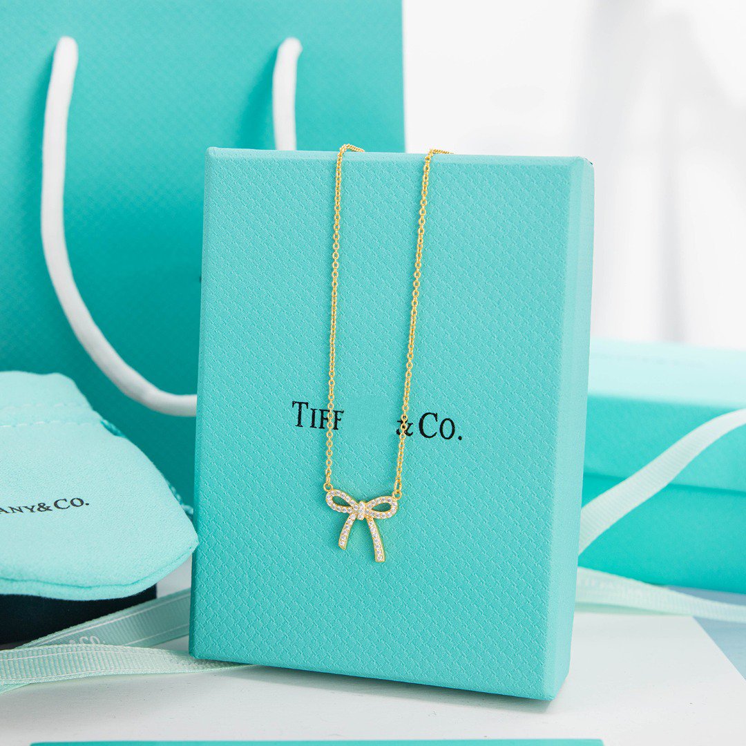 [⭐JeweliWhal]RIBBON NECKLACE BOW PENDANT DIAMOND CHARM CHAIN
