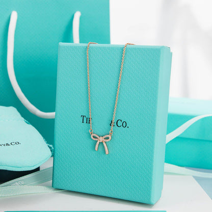[⭐JeweliWhal]RIBBON NECKLACE BOW PENDANT DIAMOND CHARM CHAIN