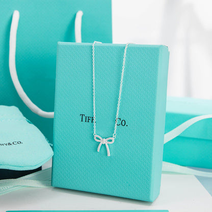[⭐JeweliWhal]RIBBON NECKLACE BOW PENDANT DIAMOND CHARM CHAIN