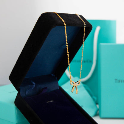 [⭐JeweliWhal]RIBBON NECKLACE BOW PENDANT DIAMOND CHARM CHAIN