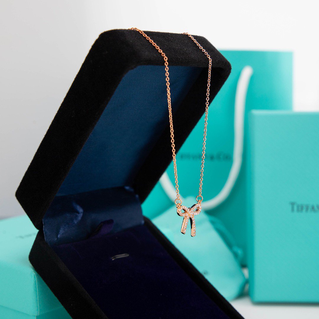 [⭐JeweliWhal]RIBBON NECKLACE BOW PENDANT DIAMOND CHARM CHAIN