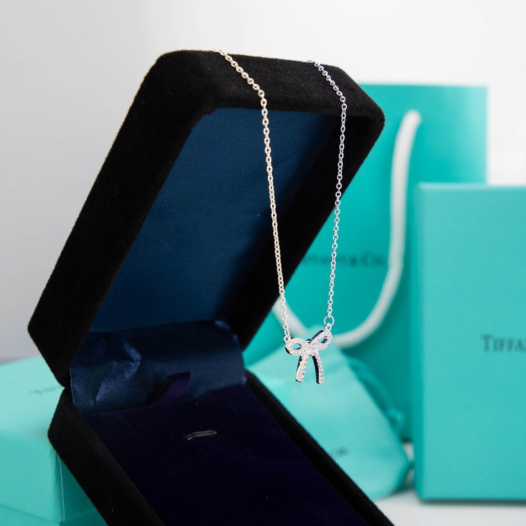 [⭐JeweliWhal]RIBBON NECKLACE BOW PENDANT DIAMOND CHARM CHAIN