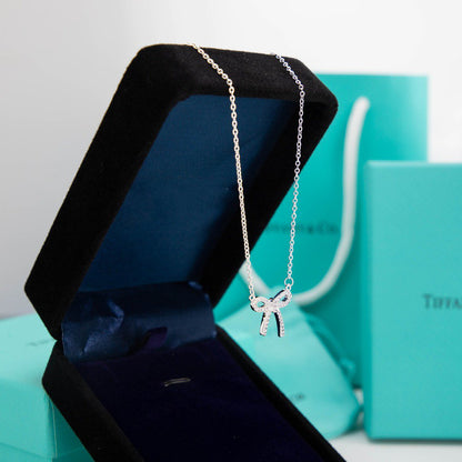 [⭐JeweliWhal]RIBBON NECKLACE BOW PENDANT DIAMOND CHARM CHAIN