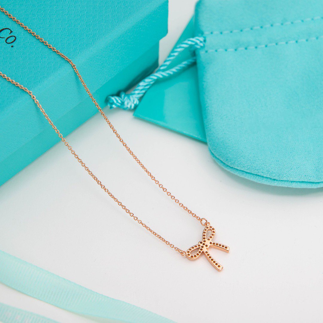 [⭐JeweliWhal]RIBBON NECKLACE BOW PENDANT DIAMOND CHARM CHAIN