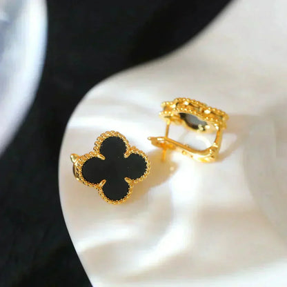 [⭐⭐JeweliWhal]CLOVER MEDIUM 1 MOTIFS  ONYX STUD EARRINGS