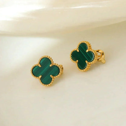 [⭐⭐JeweliWhal]CLOVER MEDIUM 1 MOTIFS MALACHITE  EARRINGS