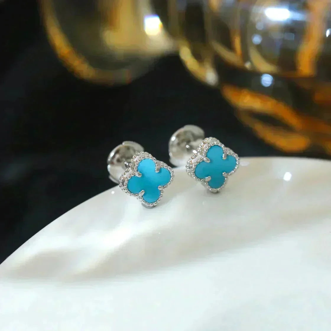 [⭐⭐JeweliWhal]クローバー ミニ 9.5MM オニキス スタッドピアス シルバー