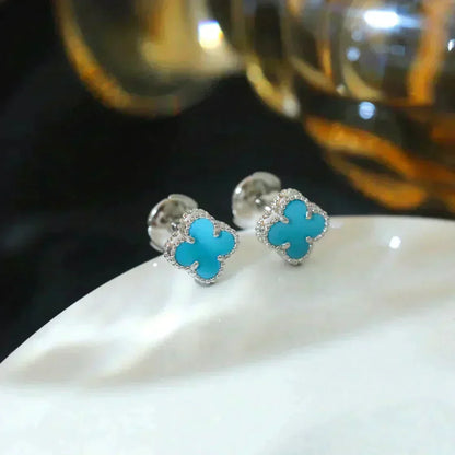 [⭐⭐JeweliWhal]クローバー ミニ 9.5MM オニキス スタッドピアス シルバー