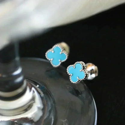 [⭐⭐JeweliWhal]クローバー ミニ 9.5MM オニキス スタッドピアス シルバー
