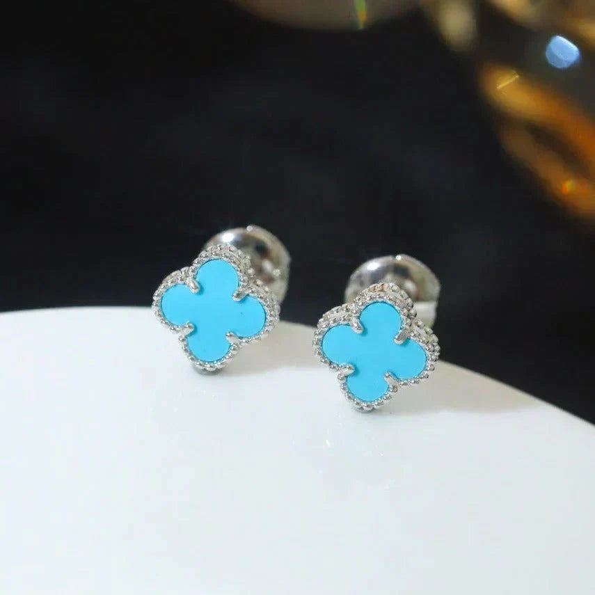 [⭐⭐JeweliWhal]クローバー ミニ 9.5MM オニキス スタッドピアス シルバー