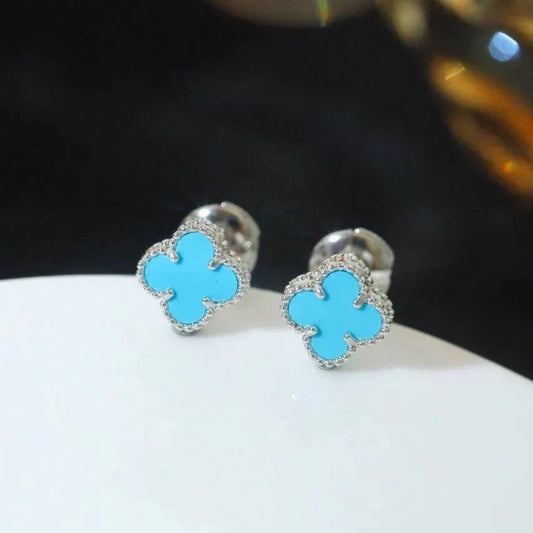 [⭐⭐JeweliWhal]CLOVER MINI 9.5MM ONYX STUD EARRINGS SILVER