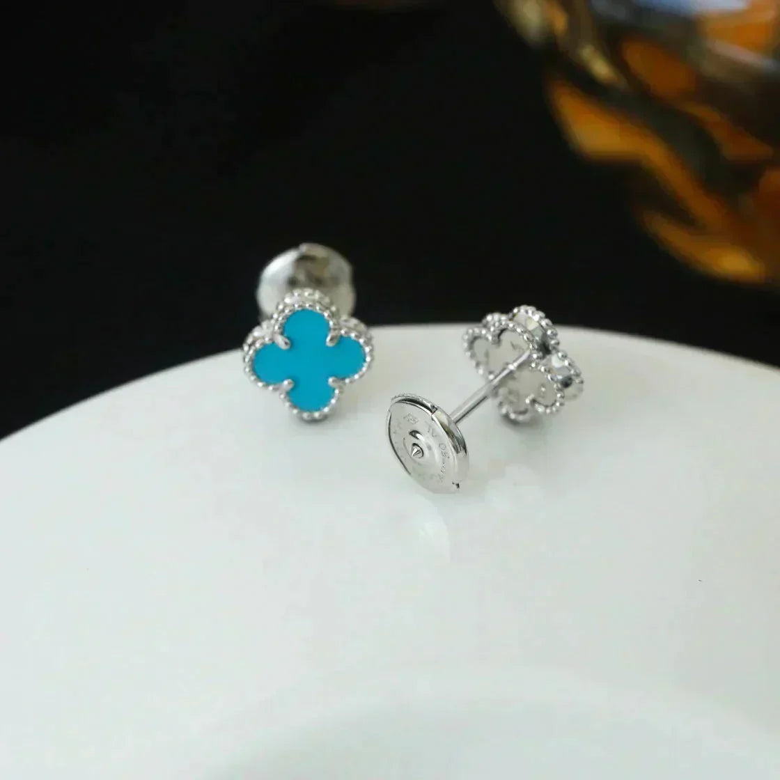 [⭐⭐JeweliWhal]クローバー ミニ 9.5MM オニキス スタッドピアス シルバー