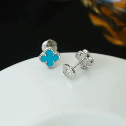 [⭐⭐JeweliWhal]クローバー ミニ 9.5MM オニキス スタッドピアス シルバー