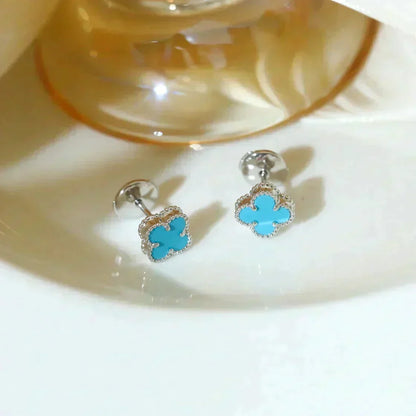 [⭐⭐JeweliWhal]クローバー ミニ 9.5MM オニキス スタッドピアス シルバー